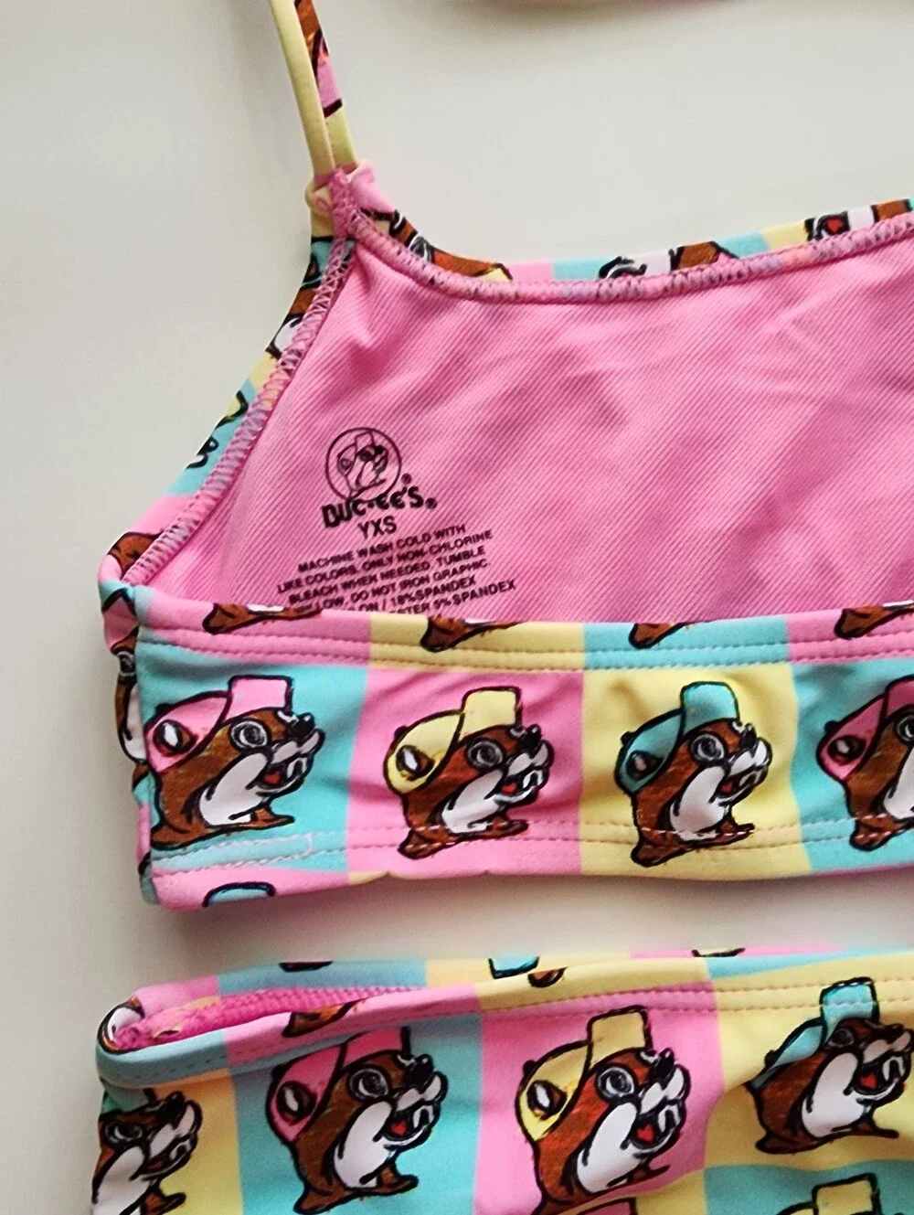 Buc-ee's Girls 2-Piece All-Over Print Beaver Swimsuit Sz. YXS NEW